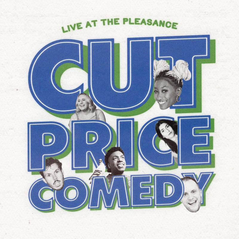Cut Price Comedy poster with faces of the acts dotted in the letters.