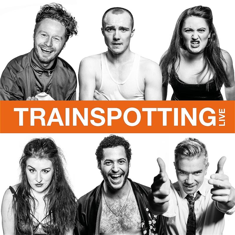 Composite image of Trainspotting performers with the show title across the middle.