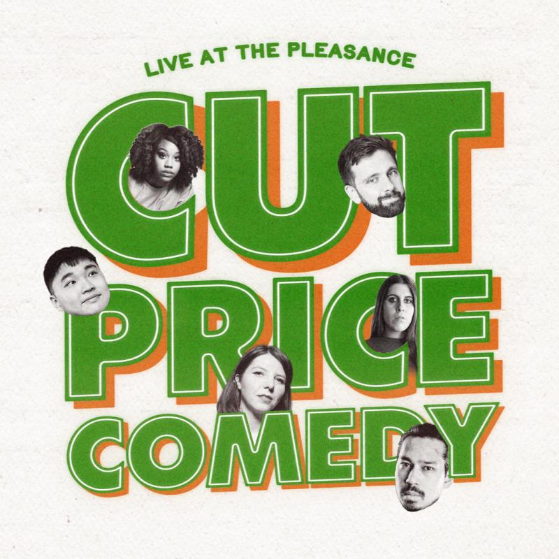 Cut Price Comedy poster with faces of the acts dotted in the letters.