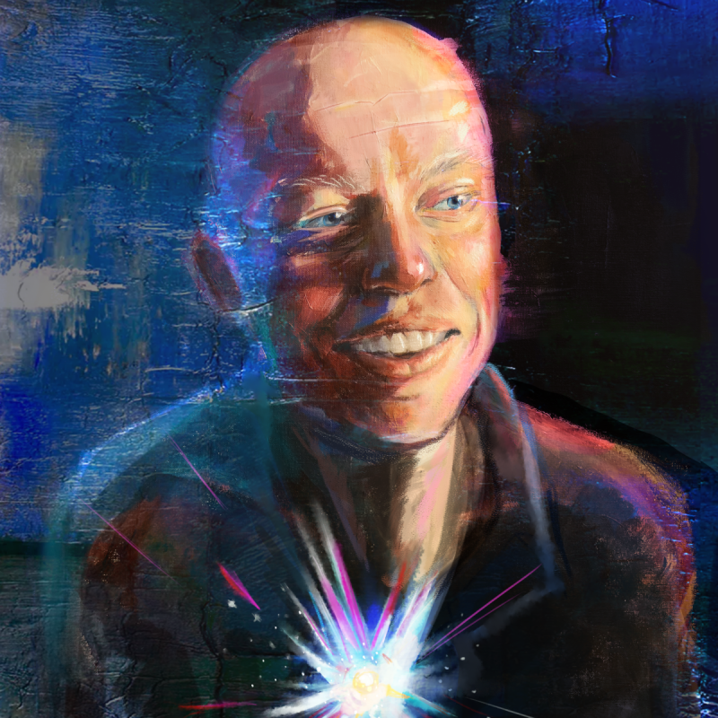 Oil paiting style portrait of Jordan Brookes.