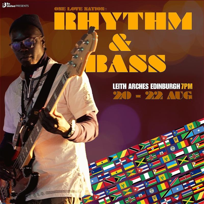 Concert style image with a man holding a guitar with the title and date.