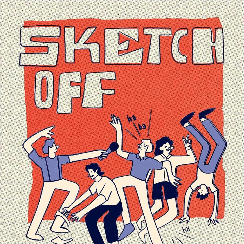 A sketch of a group of performers acting silly onstage.