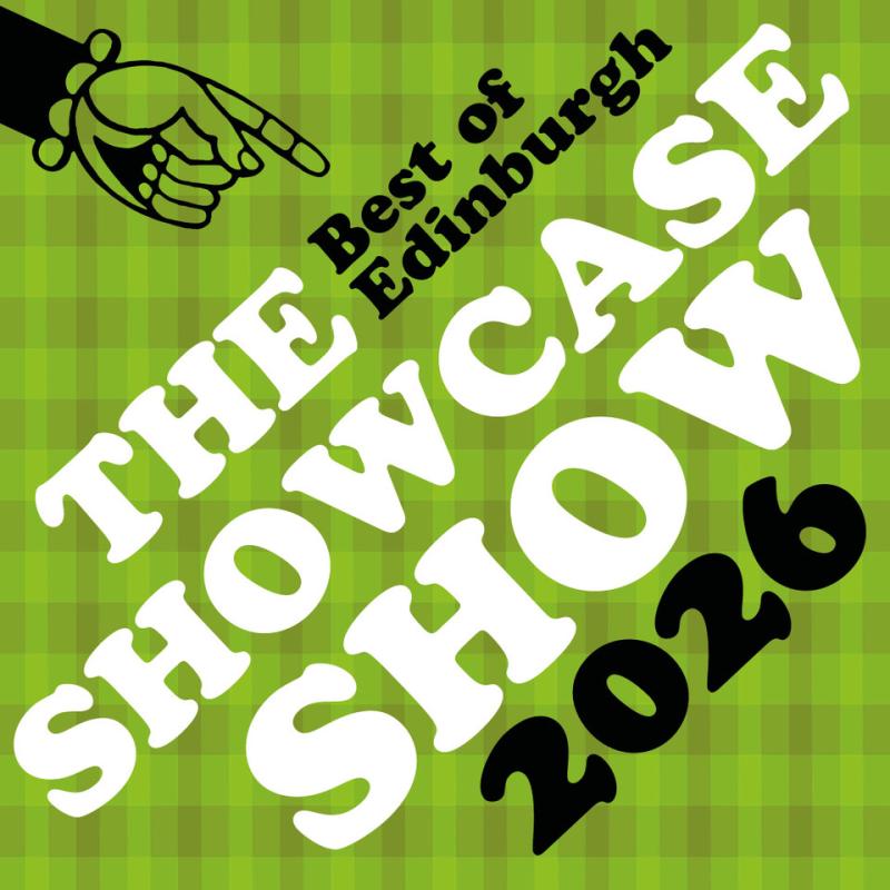 Text of the show name with a cartoon hand pointing upwards towards the title.
