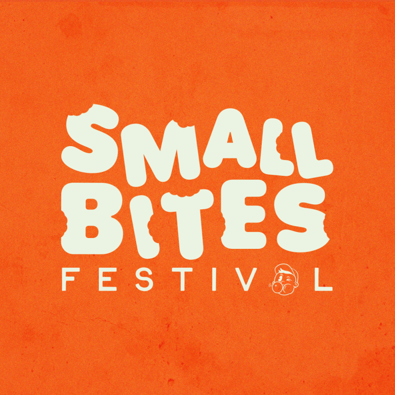 'Small Bites Festival' against an orange background. The block letters look like they have bites taken out of them.