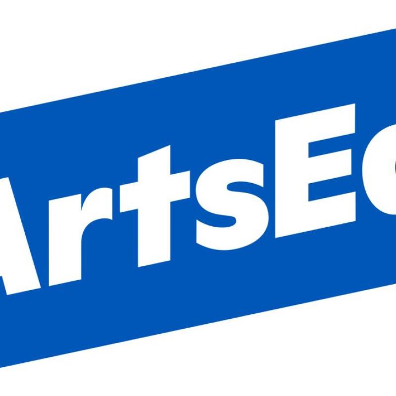 ArtsEd Logo in white writing against a blue background
