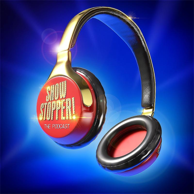 A pair of headphones with 'SHOWSTOPPER!' written across them against a blue backdrop.