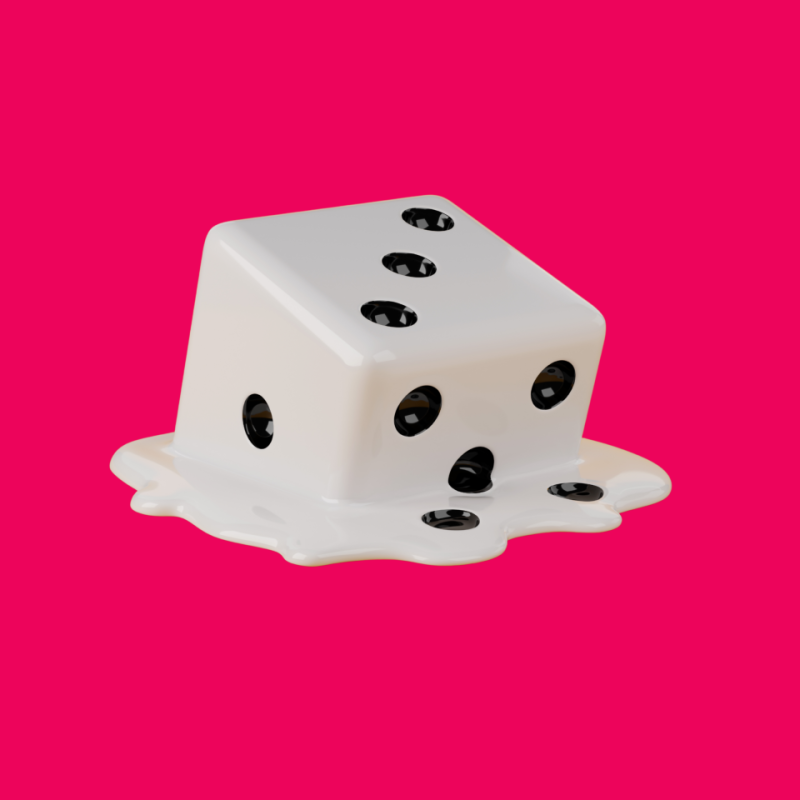 an image of a die that is melting against a pink background