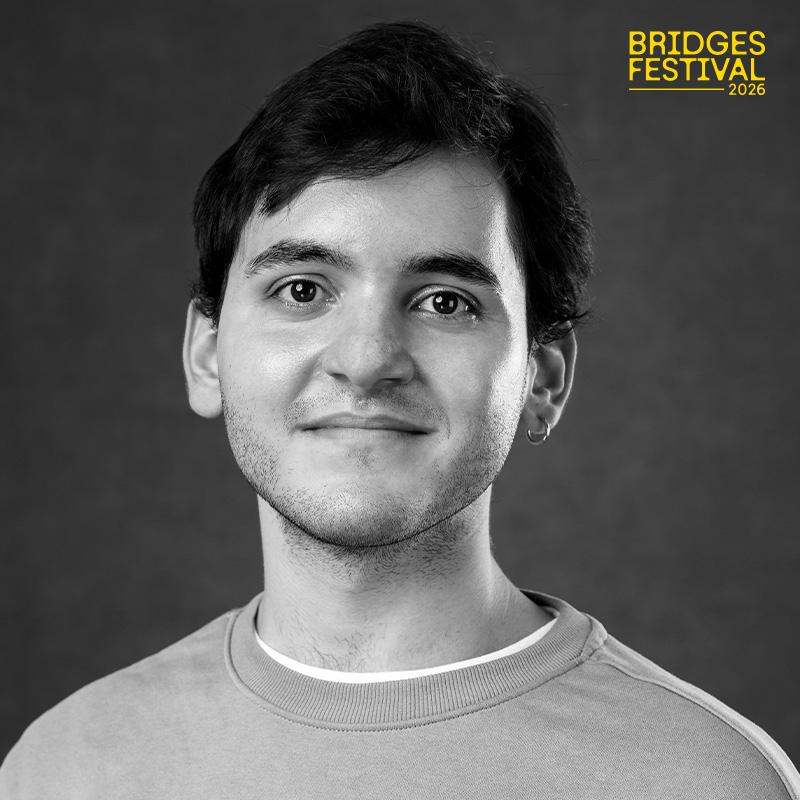 A black and white image of Daniel Preciado, the writer. 